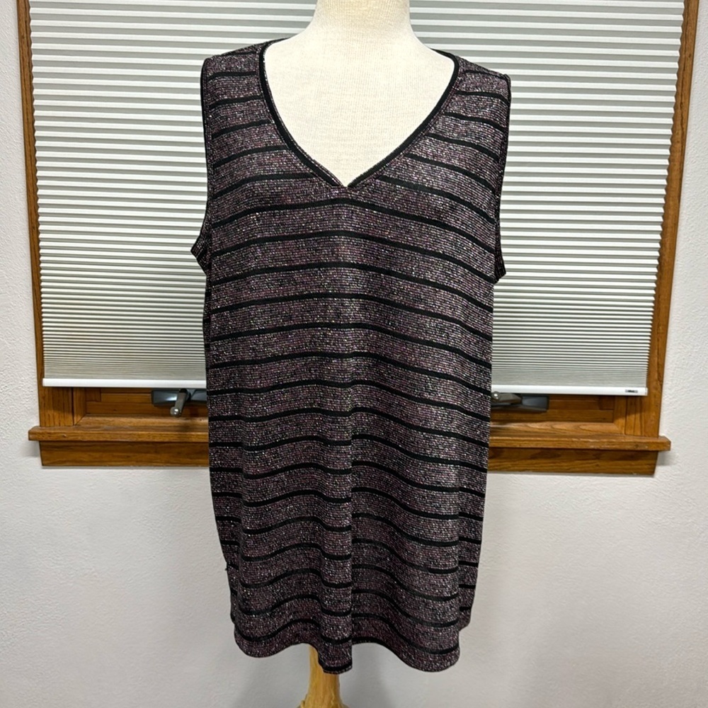 Lane Bryant NWT Black Pink Metallic Sparkle Striped Sleeveless Swing Tank Top